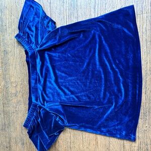 Blue velvety off shoulder top